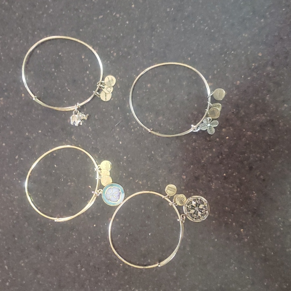 Lot of 4 2013 Alex and Ani Goldtone Charm Bracelet, Sand Dollar, Compass, etc